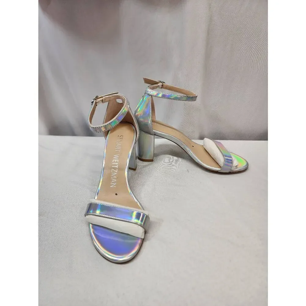 Stuart Weitzman Size 6 Nudist Block 75 Iridescent Ankle-Strap Sandals Block Heel - Picture 2 of 10